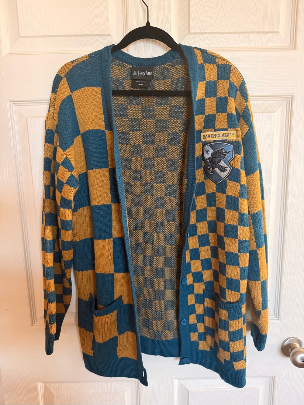 Warner Bros. Ravenclaw Checker Cardigan in Blue and Gold